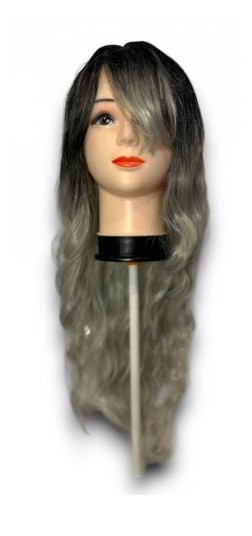 Peruka damska wysokiej jakości - czarno-szara 70 cm